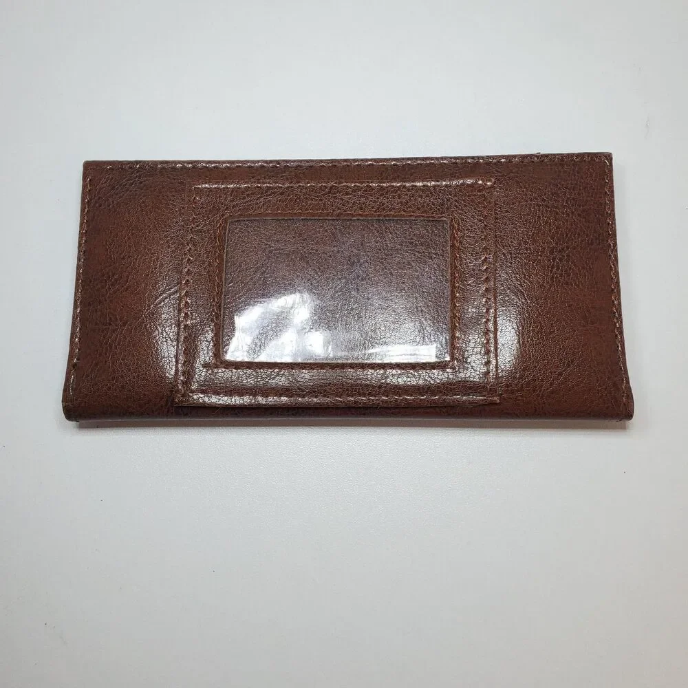 Men’s Brown Coated Leather Wallet Checkbook Embroidered Holy Cross Design NWOT